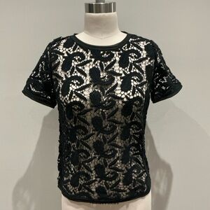 LOFT Black Lace Short Sleeve Blouse
